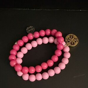 Rustic Cuff Pink Beaded Bracelet with Gold Charm